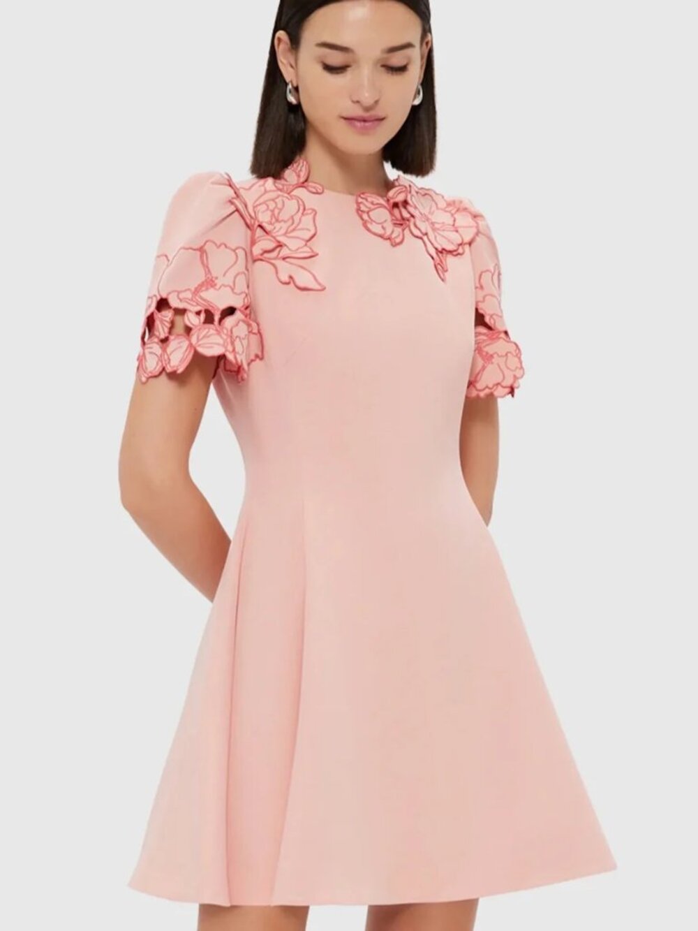 Leo Lin Elyse Applique Short Sleeve Mini Dress in Light Pink Size 2